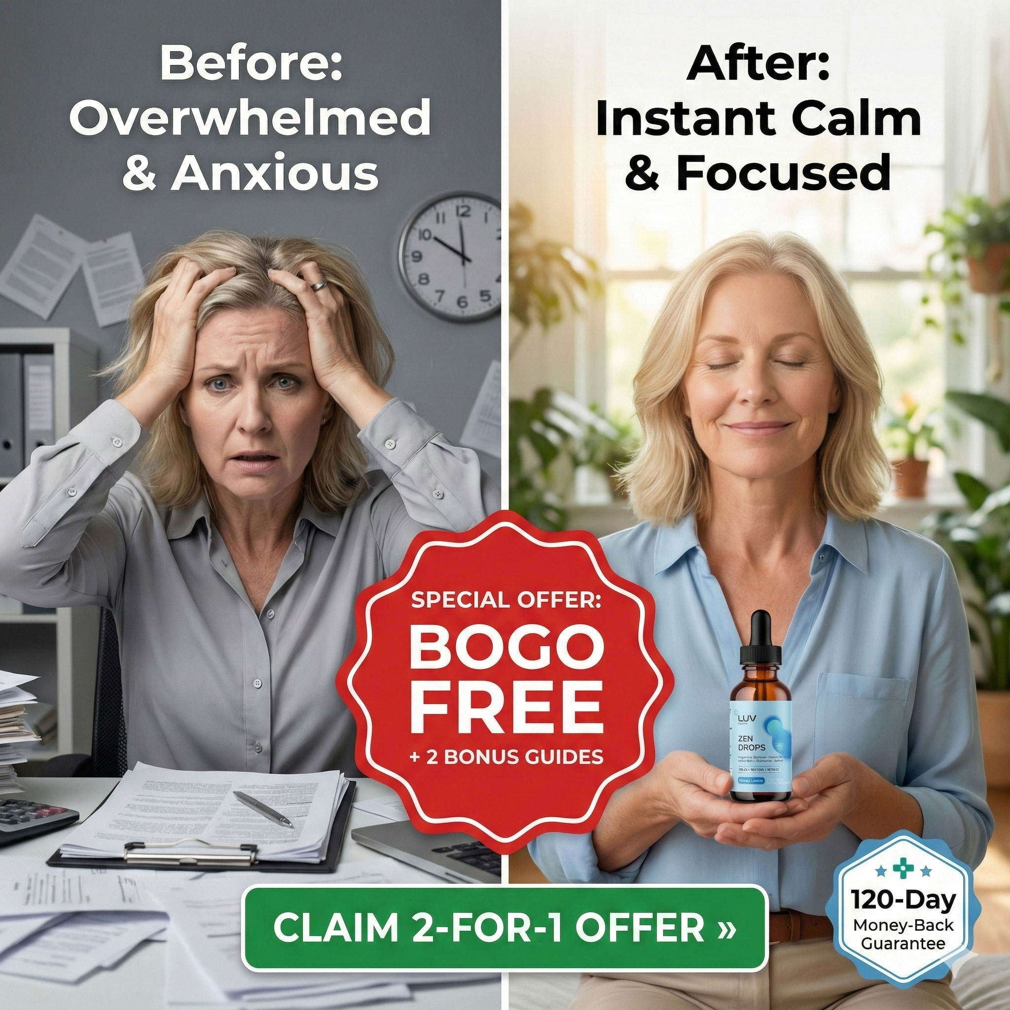 Peaceful woman feeling relief with product